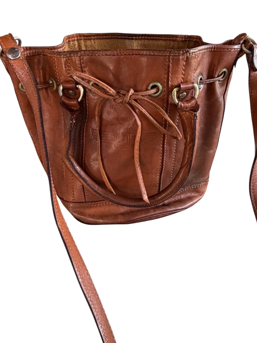Sara Bergantini Pensieri Italian Vintage Leather Bucket Shoulder Bag Brown Boho